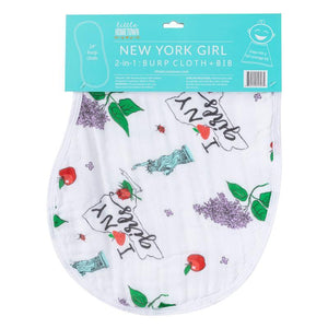 Gift Set: New York Girl Baby Muslin Swaddle Blanket and Burp Cloth/Bib Combo - Little Hometown