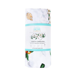 Gift Set: North Carolina Baby Muslin Swaddle Blanket and Burp Cloth/Bib Combo (Floral) - Little Hometown