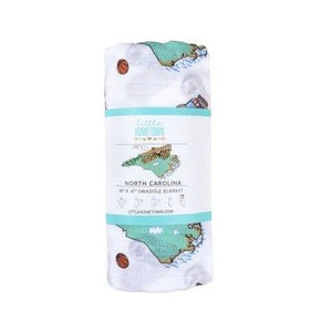 Gift Set: North Carolina Baby Muslin Swaddle Blanket and Burp Cloth/Bib Combo - Little Hometown