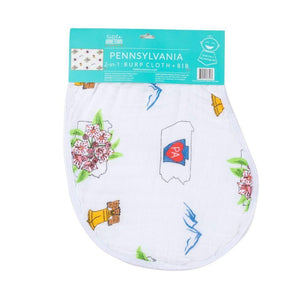 Gift Set: Pennsylvania Baby Muslin Swaddle Blanket and Burp Cloth/Bib Combo - Little Hometown