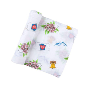 Gift Set: Pennsylvania Baby Muslin Swaddle Blanket and Burp Cloth/Bib Combo - Little Hometown