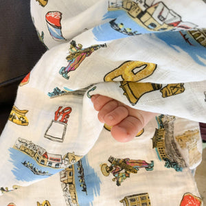 Gift Set: Philadelphia Baby Muslin Swaddle Blanket and Burp Cloth/Bib Combo - Little Hometown