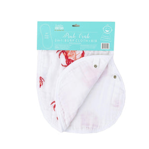 Gift Set: Pink Crab Baby Muslin Swaddle Blanket and Burp Cloth/Bib Combo - Little Hometown