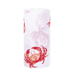 Gift Set: Pink Crab Baby Muslin Swaddle Blanket and Burp Cloth/Bib Combo - Little Hometown