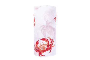 Gift Set: Pink Crab Baby Muslin Swaddle Blanket and Burp Cloth/Bib Combo - Little Hometown