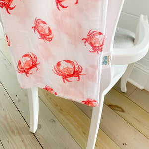 Gift Set: Pink Crab Baby Muslin Swaddle Blanket and Burp Cloth/Bib Combo - Little Hometown