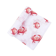 Load image into Gallery viewer, Gift Set: Pink Crab Baby Muslin Swaddle Blanket and Burp Cloth/Bib Combo - Little Hometown
