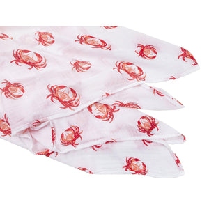 Gift Set: Pink Crab Baby Muslin Swaddle Blanket and Burp Cloth/Bib Combo - Little Hometown