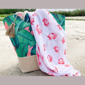 Gift Set: Pink Crab Baby Muslin Swaddle Blanket and Burp Cloth/Bib Combo - Little Hometown