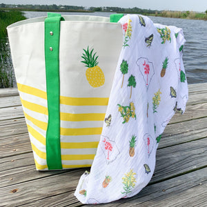 Gift Set: South Carolina Girl Baby Muslin Swaddle Blanket and Burp Cloth/Bib Combo - Little Hometown