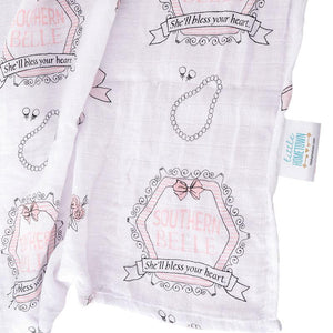 Gift Set: Southern Belle Baby Muslin Swaddle Blanket and Burp Cloth/Bib Combo - Little Hometown