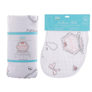 Gift Set: Southern Belle Baby Muslin Swaddle Blanket and Burp Cloth/Bib Combo - Little Hometown