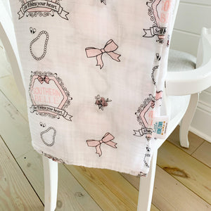 Gift Set: Southern Belle Baby Muslin Swaddle Blanket and Burp Cloth/Bib Combo - Little Hometown