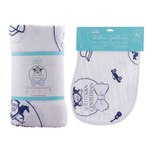 Load image into Gallery viewer, Gift Set: Southern Gentleman Baby Muslin Swaddle Blanket and Burp Cloth/Bib Combo - Little Hometown
