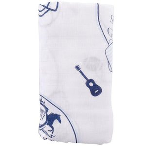 Southern Gentleman baby gift set with muslin swaddle blanket and burp cloth, featuring a charming bow tie pattern.