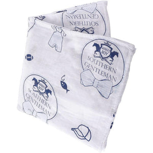 Gift Set: Southern Gentleman Baby Muslin Swaddle Blanket and Burp Cloth/Bib Combo - Little Hometown