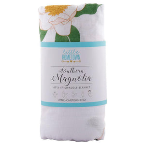 Gift Set: Southern Magnolia Baby Muslin Swaddle Blanket and Burp Cloth/Bib Combo - Little Hometown