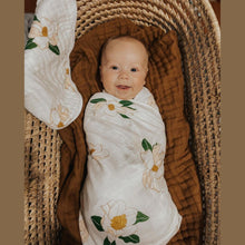 Load image into Gallery viewer, Gift Set: Southern Magnolia Baby Muslin Swaddle Blanket and Burp Cloth/Bib Combo - Little Hometown
