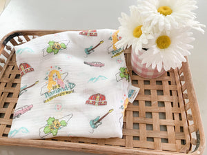 Gift Set: Tennessee Baby Muslin Swaddle Blanket and Burp Cloth/Bib Combo (Floral) - Little Hometown