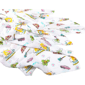 Gift Set: Tennessee Baby Muslin Swaddle Blanket and Burp Cloth/Bib Combo (Floral) - Little Hometown