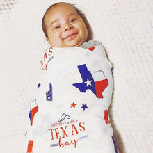 Load image into Gallery viewer, Gift Set: Texas Baby Boy Muslin Swaddle Blanket and Burp Cloth/Bib Combo - Little Hometown
