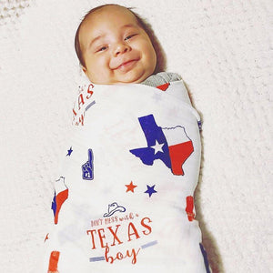 Gift Set: Texas Baby Boy Muslin Swaddle Blanket and Burp Cloth/Bib Combo - Little Hometown