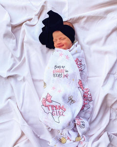 Gift Set: Texas Baby Girl Muslin Swaddle Blanket and Burp Cloth/Bib Combo - Little Hometown