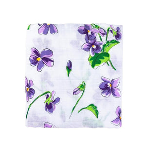 Gift Set: Violet Baby Muslin Swaddle Blanket and Burp Cloth/Bib Combo - Little Hometown