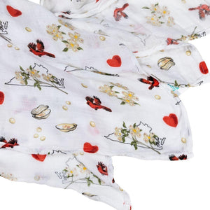 Gift Set: Virginia Baby Muslin Swaddle Blanket and Burp Cloth/Bib Combo (Floral) - Little Hometown