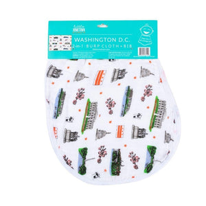 Gift Set: Washington D.C. Baby Muslin Swaddle Blanket and Burp Cloth/Bib Combo - Little Hometown