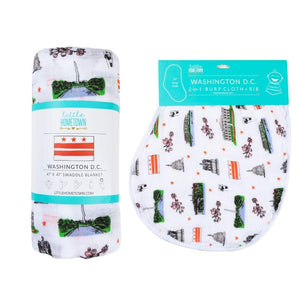 Gift Set: Washington D.C. Baby Muslin Swaddle Blanket and Burp Cloth/Bib Combo - Little Hometown