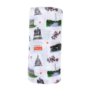 Gift Set: Washington D.C. Baby Muslin Swaddle Blanket and Burp Cloth/Bib Combo - Little Hometown