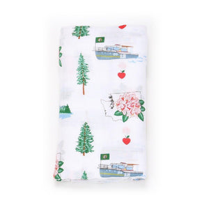 Gift Set: Washington (State) Baby Muslin Swaddle Blanket and Burp Cloth/Bib Combo - Little Hometown