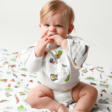 Load image into Gallery viewer, GiftSet: Austin Baby Muslin Swaddle Blanket and Burp Cloth/Bib Combo - Little Hometown
