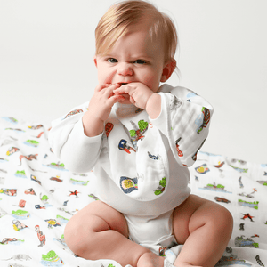 GiftSet: Austin Baby Muslin Swaddle Blanket and Burp Cloth/Bib Combo - Little Hometown