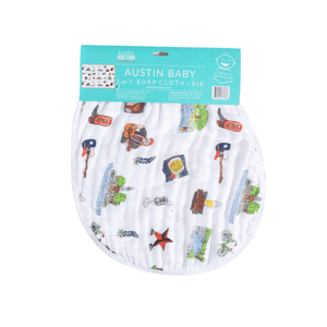 GiftSet: Austin Baby Muslin Swaddle Blanket and Burp Cloth/Bib Combo - Little Hometown