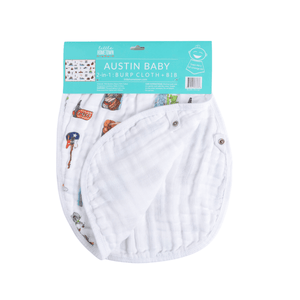 GiftSet: Austin Baby Muslin Swaddle Blanket and Burp Cloth/Bib Combo - Little Hometown