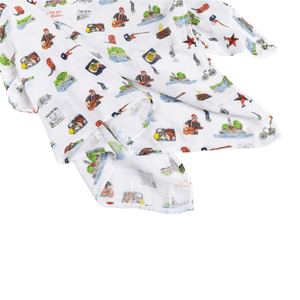 GiftSet: Austin Baby Muslin Swaddle Blanket and Burp Cloth/Bib Combo - Little Hometown