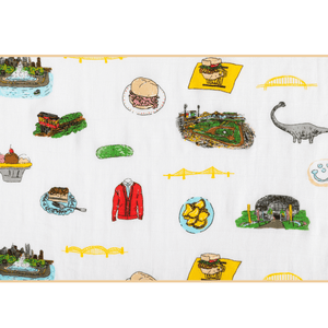 GiftSet: Pittsburgh Baby Muslin Swaddle Blanket and Burp Cloth/Bib Combo - Little Hometown