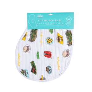 GiftSet: Pittsburgh Baby Muslin Swaddle Blanket and Burp Cloth/Bib Combo - Little Hometown