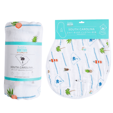 Load image into Gallery viewer, GiftSet: South Carolina Baby Muslin Swaddle Blanket and Burp Cloth/Bib Combo - Little Hometown
