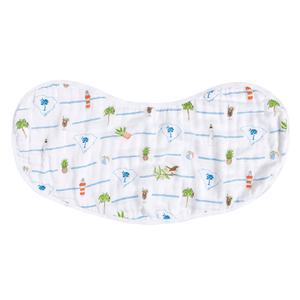 South Carolina-themed baby gift set with muslin swaddle blanket and burp cloth, featuring state icons and landmarks.