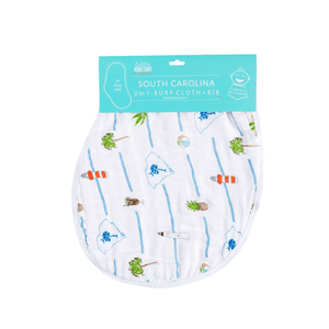 GiftSet: South Carolina Baby Muslin Swaddle Blanket and Burp Cloth/Bib Combo - Little Hometown