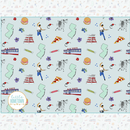 New Jersey-themed plush throw blanket, 60x80 inches, featuring a detailed map with landmarks and vibrant colors.