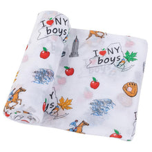 Load image into Gallery viewer, New York Baby Boy Muslin Swaddle Receiving Blanket - Little Hometown
