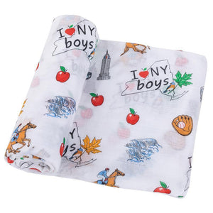 New York Baby Boy Muslin Swaddle Receiving Blanket - Little Hometown