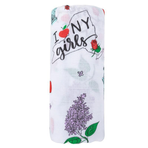 New York Baby Girl Muslin Swaddle Receiving Blanket - Little Hometown