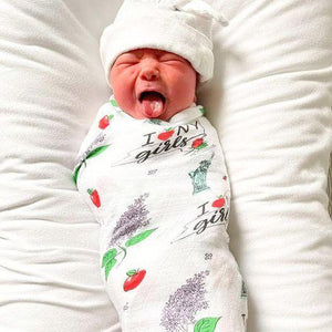 New York Baby Girl Muslin Swaddle Receiving Blanket - Little Hometown