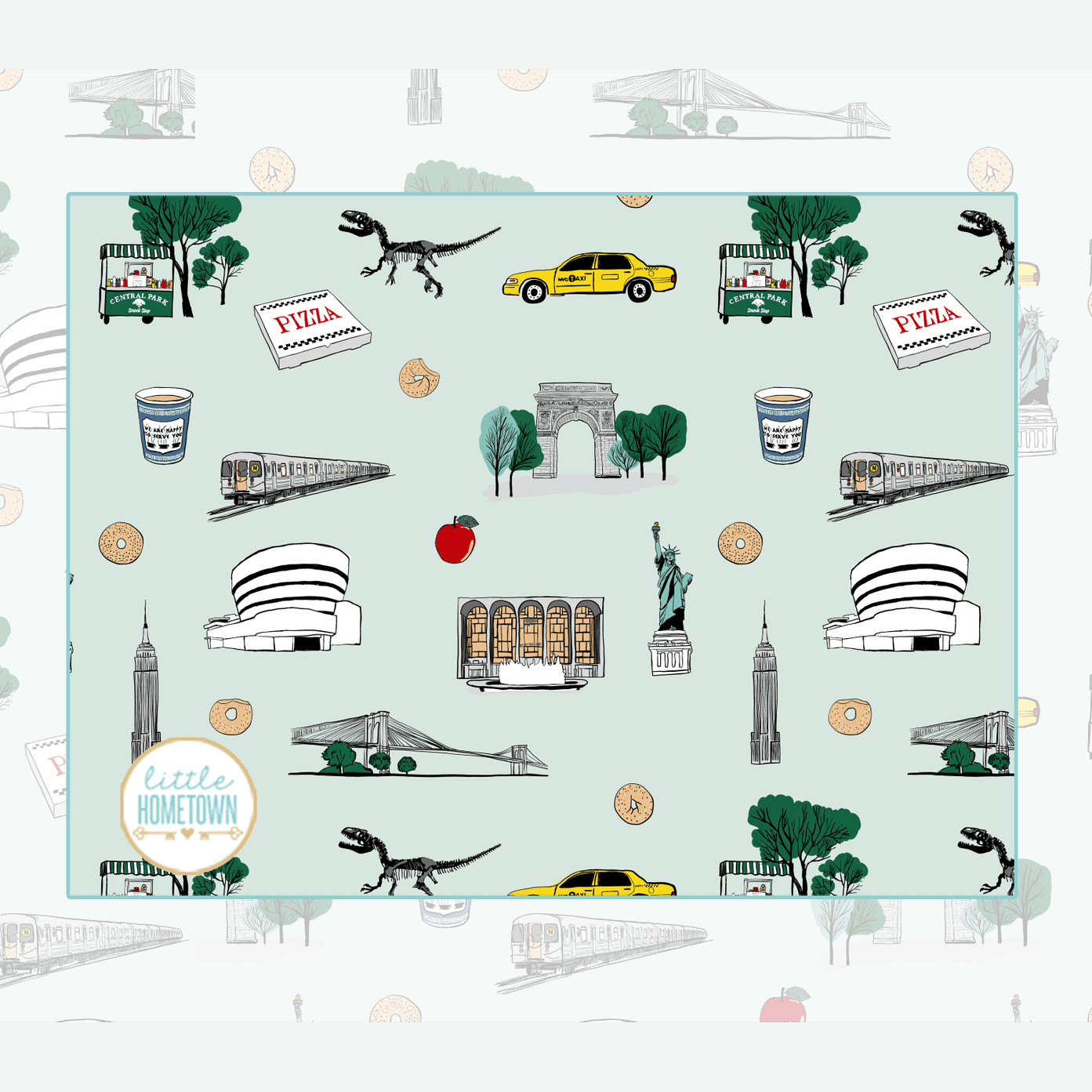 New York City-themed plush throw blanket with iconic landmarks like the Statue of Liberty and Empire State Building.