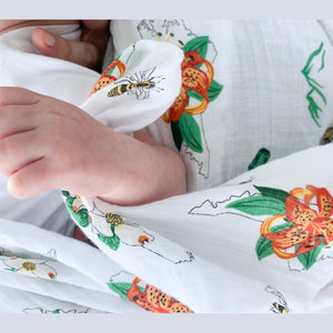 North Carolina Baby Muslin Swaddle Receiving Blanket (floral) - Little Hometown